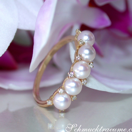 Baby Akoya Perlen Ring mit Diamanten