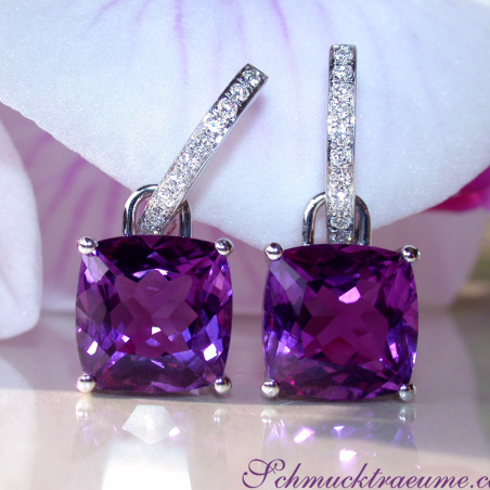 Wende Ohrringe "Kissen" mit Amethyst und Diamanten