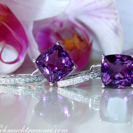 Wende Ohrringe "Kissen" mit Amethyst und Diamanten