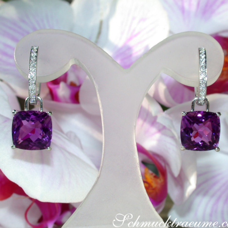 Wende Ohrringe "Kissen" mit Amethyst und Diamanten