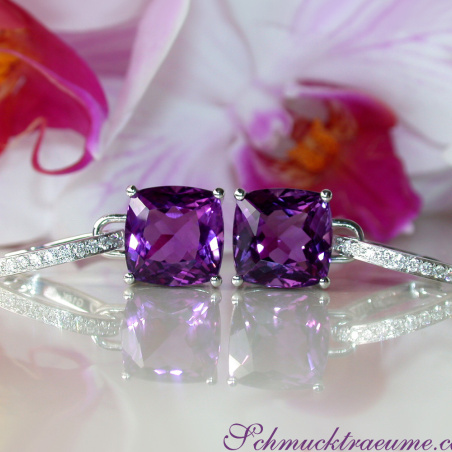 Wende Ohrringe "Kissen" mit Amethyst und Diamanten