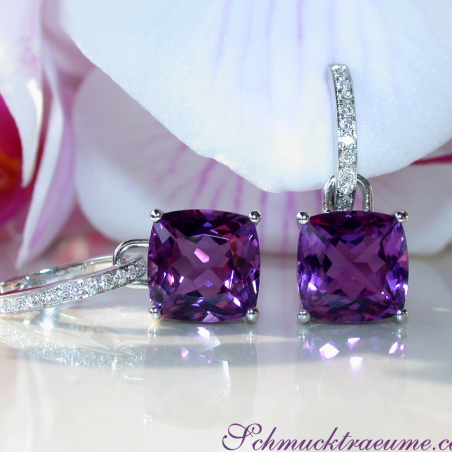 Wende Ohrringe "Kissen" mit Amethyst und Diamanten