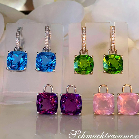 Wende Ohrringe "Kissen" mit Amethyst und Diamanten