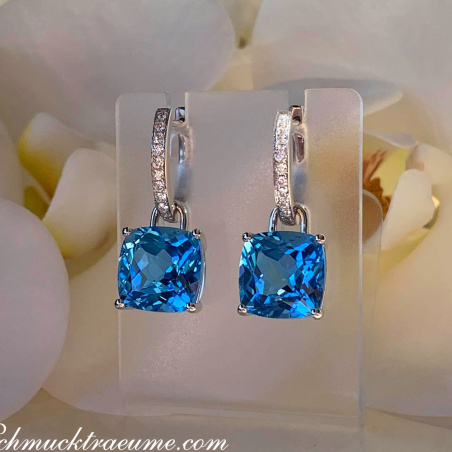 Wende Ohrringe "Kissen" mit Blautopas und Diamanten