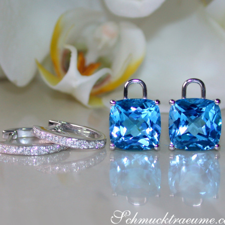 Wende Ohrringe "Kissen" mit Blautopas und Diamanten