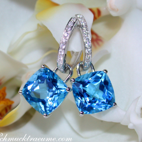 Wende Ohrringe "Kissen" mit Blautopas und Diamanten