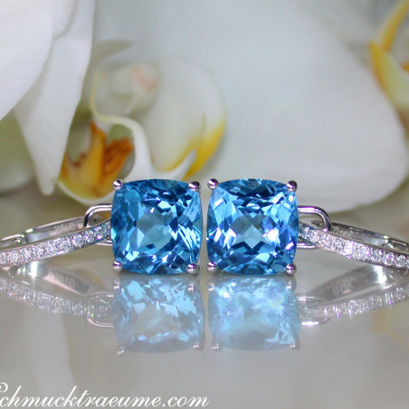 Wende Ohrringe "Kissen" mit Blautopas und Diamanten