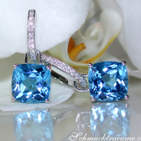 Wende Ohrringe "Kissen" mit Blautopas und Diamanten
