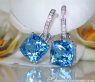 Wende Ohrringe "Kissen" mit Blautopas und Diamanten