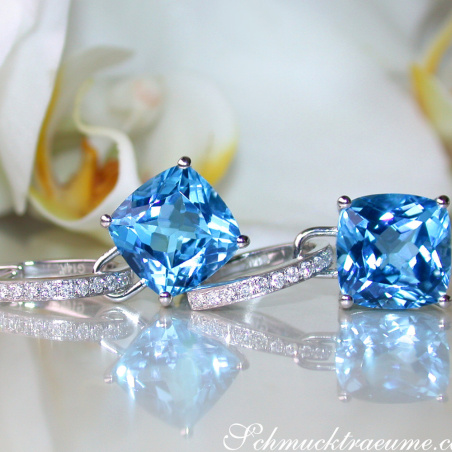 Wende Ohrringe "Kissen" mit Blautopas und Diamanten
