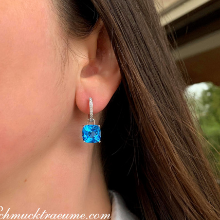 Wende Ohrringe "Kissen" mit Blautopas und Diamanten