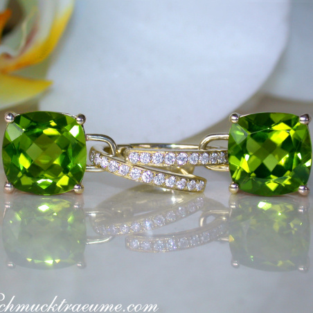 Wende Ohrringe "Kissen" mit Peridot und Diamanten