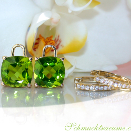 Wende Ohrringe "Kissen" mit Peridot und Diamanten