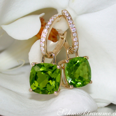 Wende Ohrringe "Kissen" mit Peridot und Diamanten