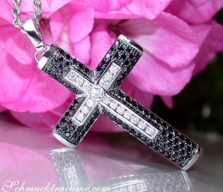 Cross in Cross Pendant with Black & White Diamonds