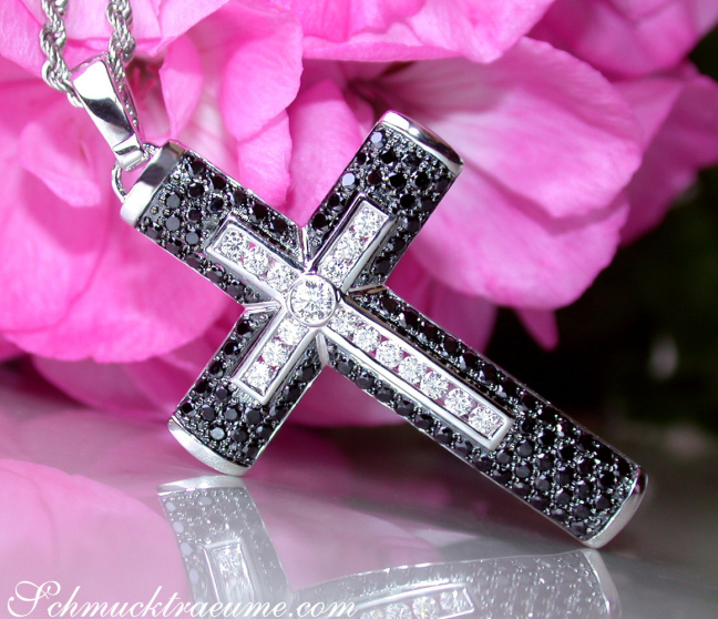 Cross in Cross Pendant with Black & White Diamonds Cross in Cross Pendant with Black & White Diamonds