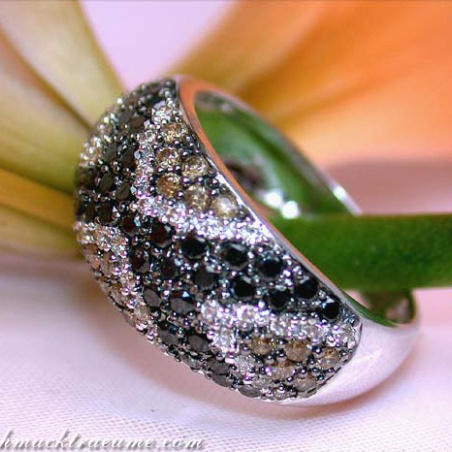 Pretty Ring with Black, Brown & White Diamonds