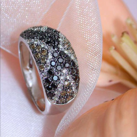 Pretty Ring with Black, Brown & White Diamonds