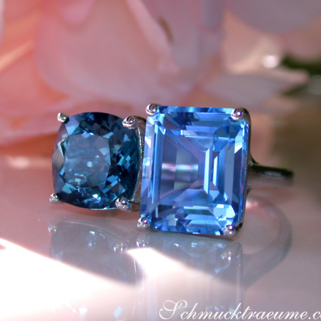 Wonderful Blue Topaz "Toi et Moi" Ring
