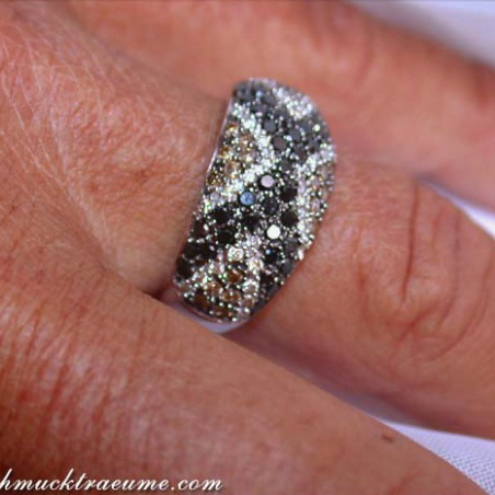 Pretty Ring with Black, Brown & White Diamonds