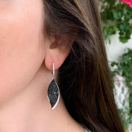 Black & White Diamond Earrings in a Leaf Design