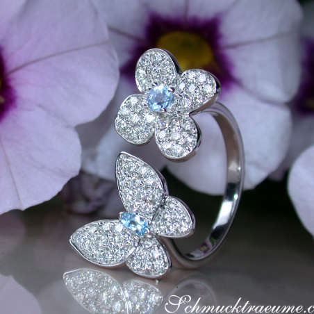 Feminine Diamond Ring "Butterfly meets Flower"