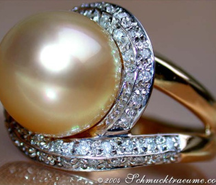 Unique Golden Southsea Pearl Diamond Ring