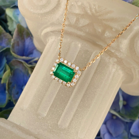 Smaragd Halskette mit Brillanten in Gelbgold 585