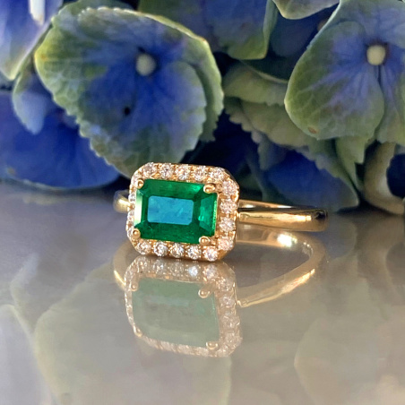 Smaragd Ring mit Brillanten in Gelbgold 585