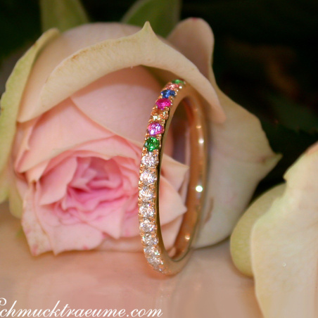 Wandelbarer Brillanten Memory Ring mit Multicolor Saphiren