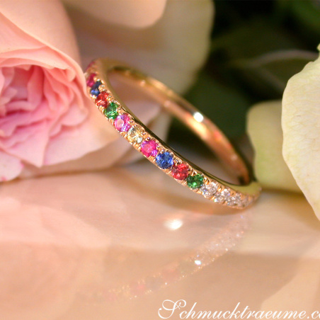 Wandelbarer Brillanten Memory Ring mit Multicolor Saphiren