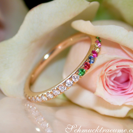 Wandelbarer Brillanten Memory Ring mit Multicolor Saphiren
