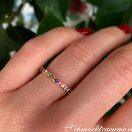 Wandelbarer Brillanten Memory Ring mit Multicolor Saphiren