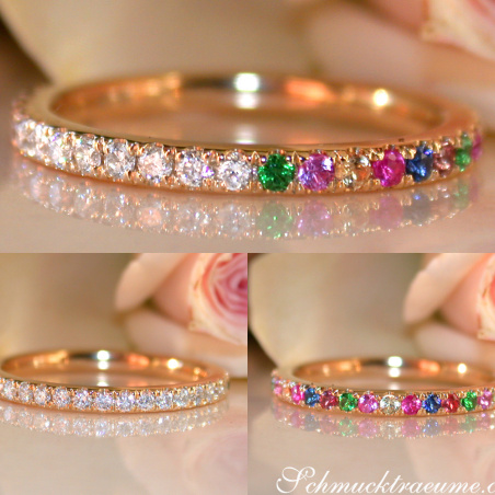 Wandelbarer Brillanten Memory Ring mit Multicolor Saphiren