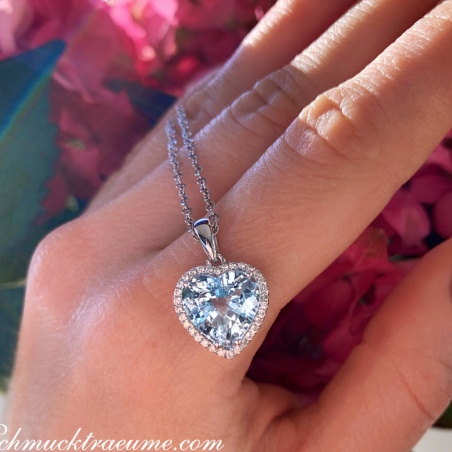 Delicate Aquamarine Heart Pendant with Diamonds