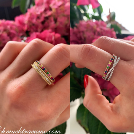 Wandelbarer Brillanten Memory Ring mit Multicolor Saphiren