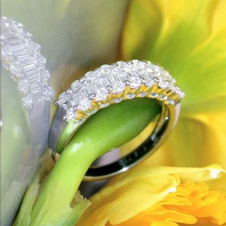 Timeless Diamond Ring with Baguette Diamonds in White gold 18k