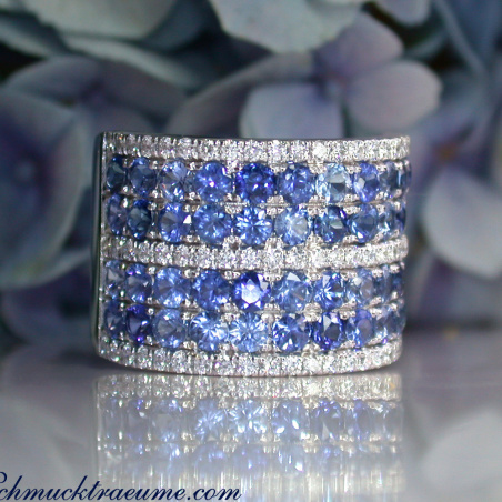 Prächtiger Saphir Ring "Melange" mit Brillanten