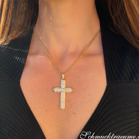 Precious Diamond Cross in Cross Pendant in Yellow Gold 18k