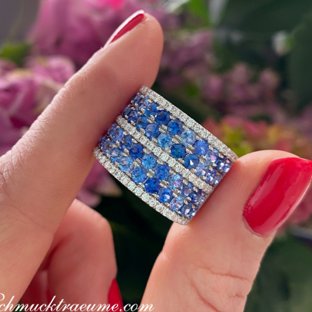 Prächtiger Saphir Ring "Melange" mit Brillanten