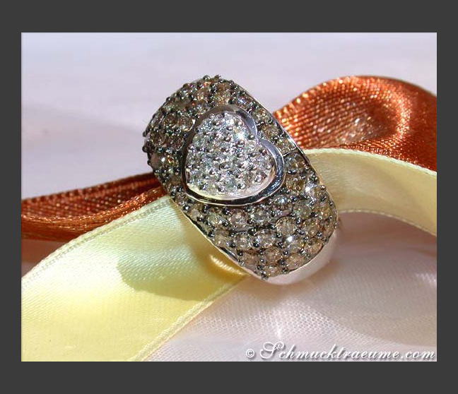 Natural Brown & White Diamond Heart Ring Natural Brown & White Diamond Heart Ring