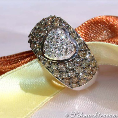 Natural Brown & White Diamond Heart Ring