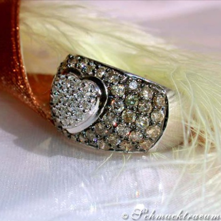Natural Brown & White Diamond Heart Ring