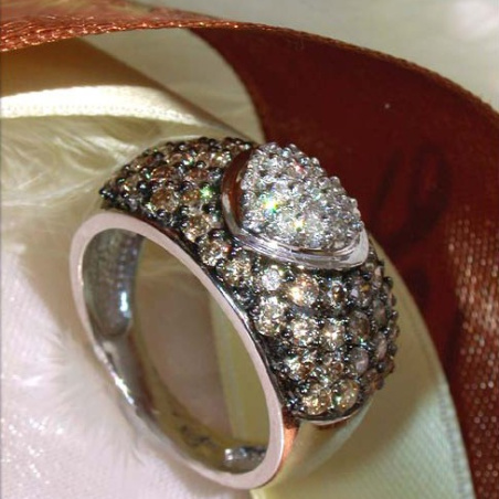 Natural Brown & White Diamond Heart Ring