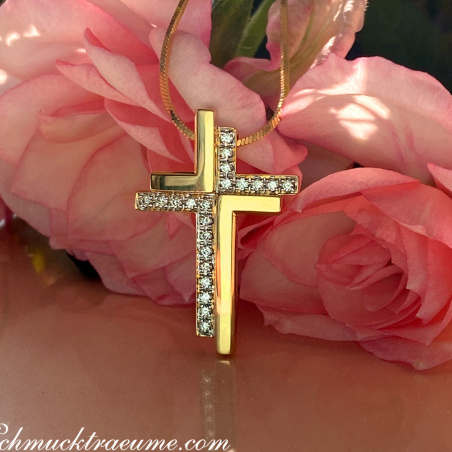 Brillanten Kreuz Anhänger in Gelbgold 750