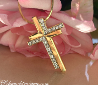 Unique Diamond Cross Pendant "Duo" in 18k Yellow gold