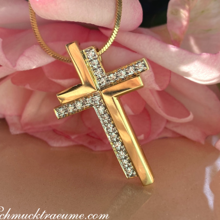 Brillanten Kreuz Anhänger in Gelbgold 750