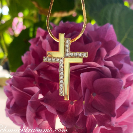 Brillanten Kreuz Anhänger in Gelbgold 750