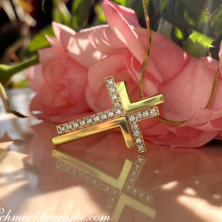 Brillanten Kreuz Anhänger in Gelbgold 750
