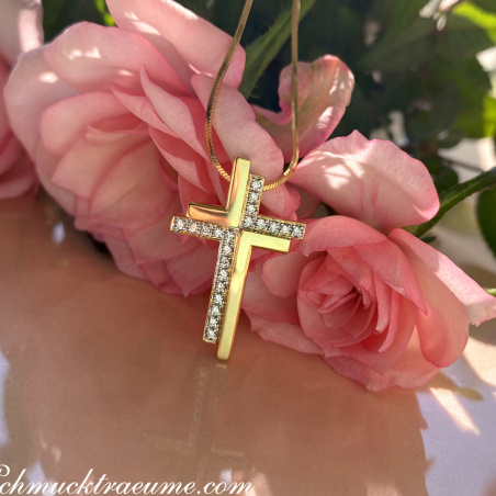 Brillanten Kreuz Anhänger in Gelbgold 750